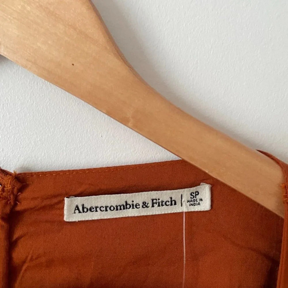 Abercrombie & Fitch Poplin Babydoll Long Sleeve Dress Burnt Orange Small Petite - Picture 7 of 8